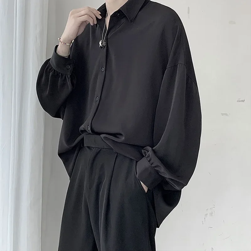 Męska koszula oversize w stylu koreańskim Czarny