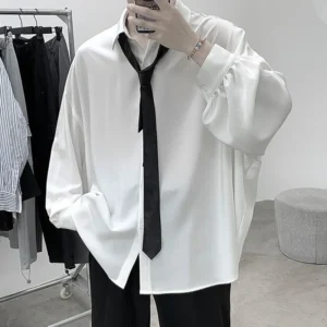 Męska koszula oversize w stylu koreańskim Biały