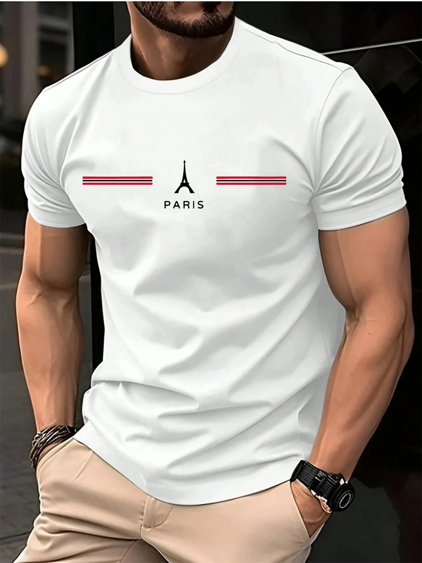Męska koszulka bawełniana oversize z nadrukiem Paris A0416 bai