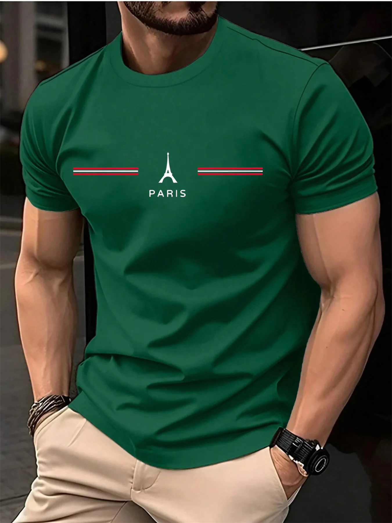 Męska koszulka bawełniana oversize z nadrukiem Paris A0416 lv