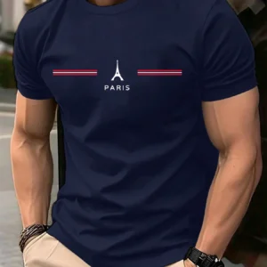 Męska koszulka bawełniana oversize z nadrukiem Paris A0416 zang qing