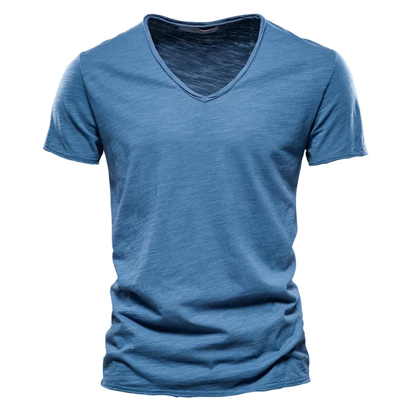 Męska koszulka AIOPESON z bawełny, krój slim fit F037 v jeansblue