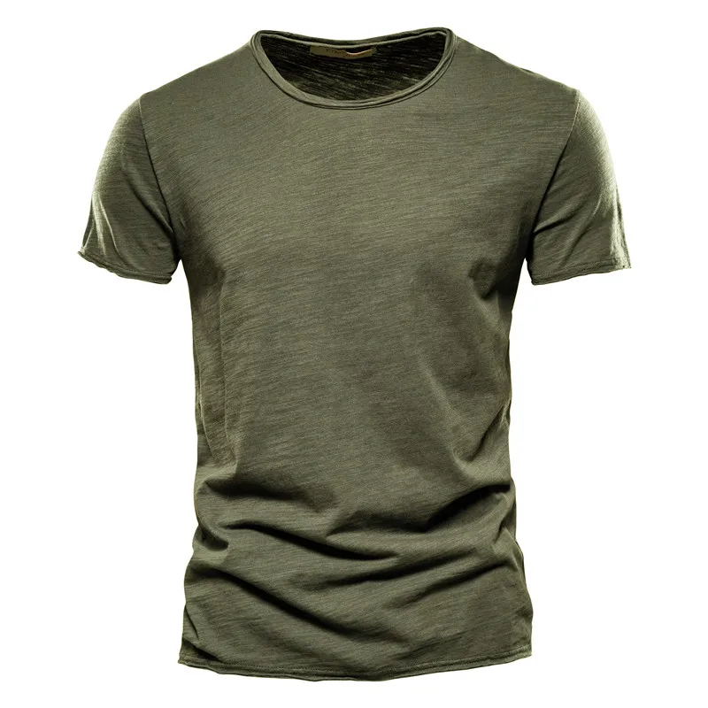 Męska koszulka AIOPESON z bawełny, krój slim fit F038 o armygreen