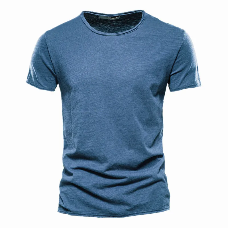 Męska koszulka AIOPESON z bawełny, krój slim fit F038 o jeansblue