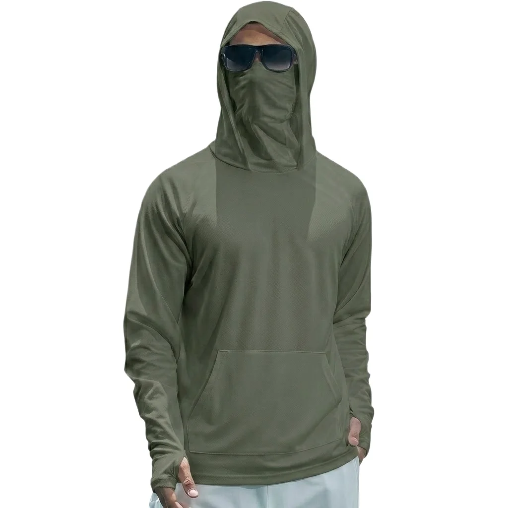 Męska koszulka z długim rękawem UPF50+ - szybkoschnąca bluzka z filtrem UV Khaki