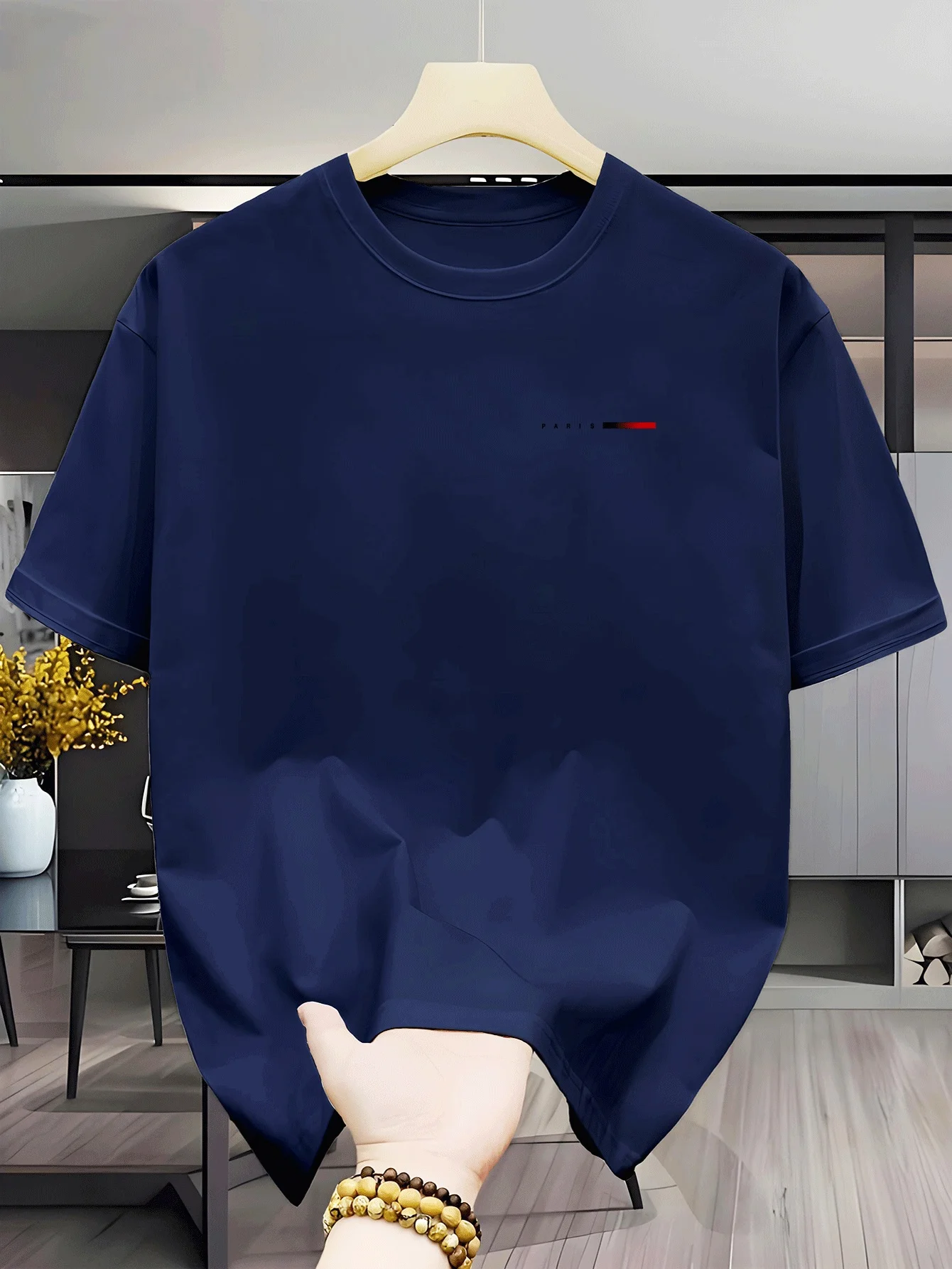 Męska koszulka z krótkim rękawem i okrągłym dekoltem, oddychająca Granatowy