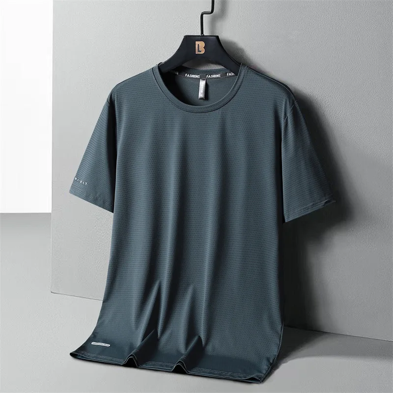 Męska koszulka z lodowego jedwabiu plus size do 8XL Khaki