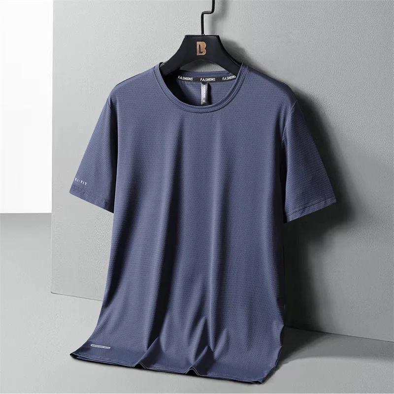 Męska koszulka z lodowego jedwabiu plus size do 8XL Ciemnoszary