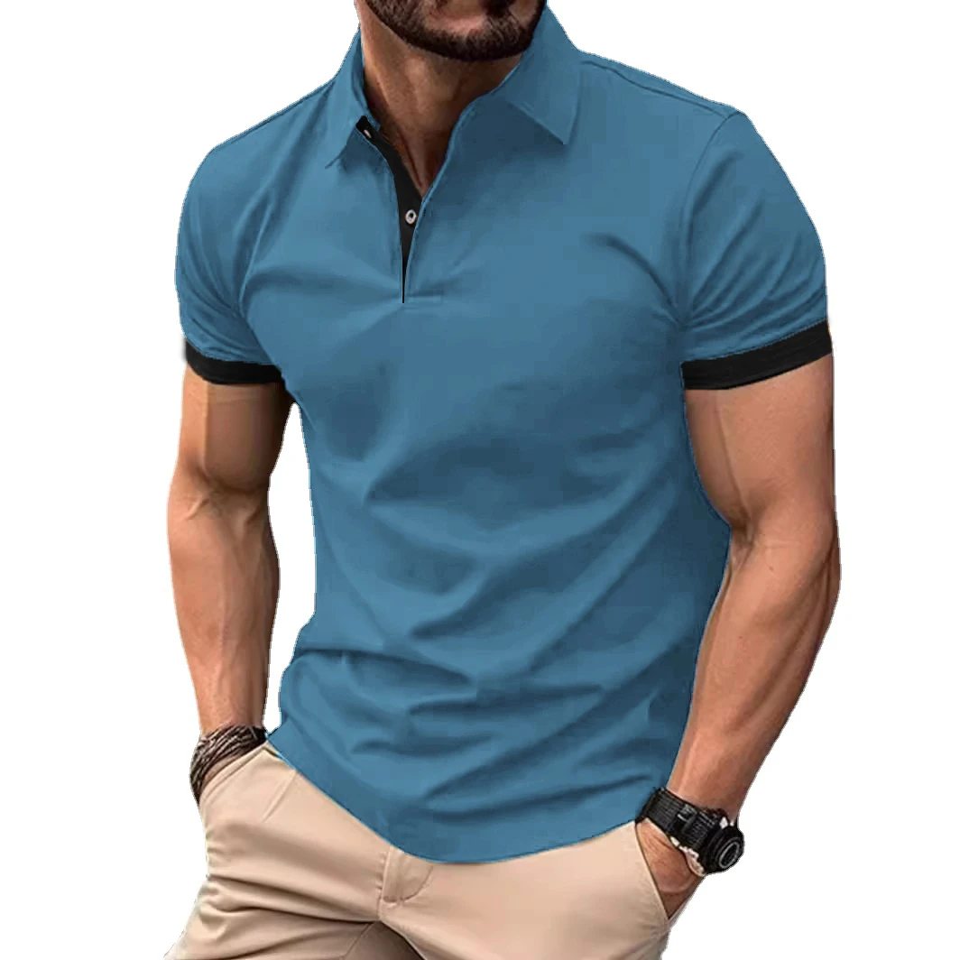 Męska koszulka polo z krótkim rękawem w kontrastowych kolorach Denim