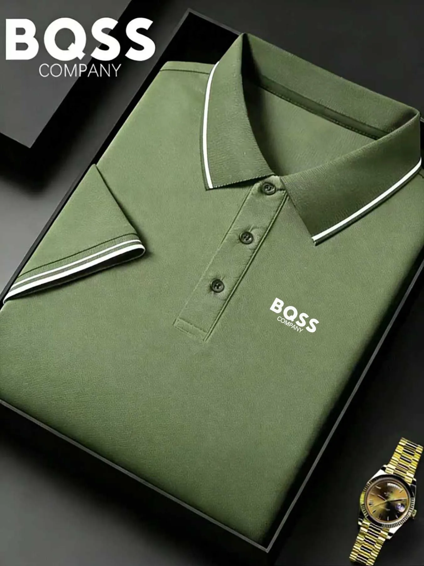 Męska koszulka polo z krótkim rękawem w paski Khaki