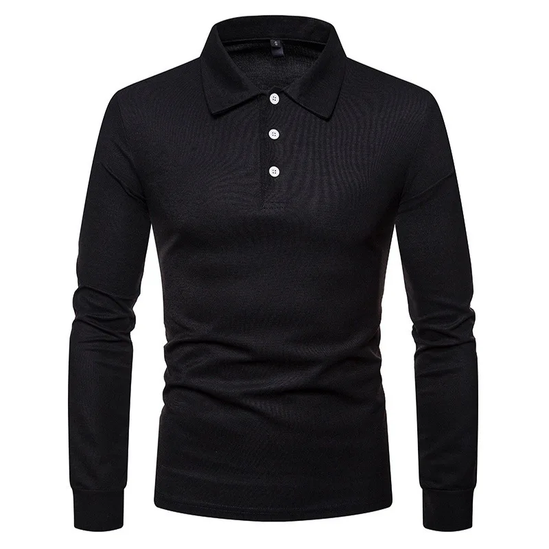 Męska koszulka polo z długim rękawem slim fit Czarny