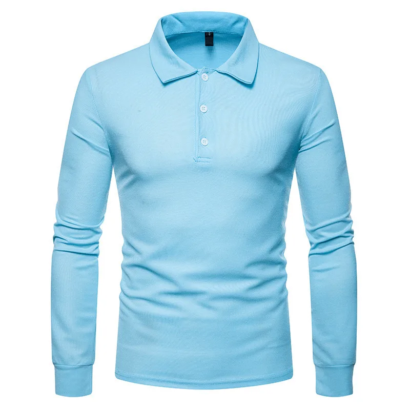 Męska koszulka polo z długim rękawem slim fit Niebieski