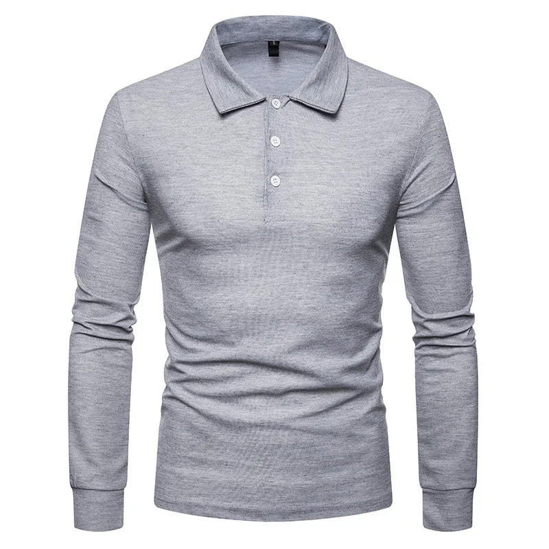 Męska koszulka polo z długim rękawem slim fit Szary