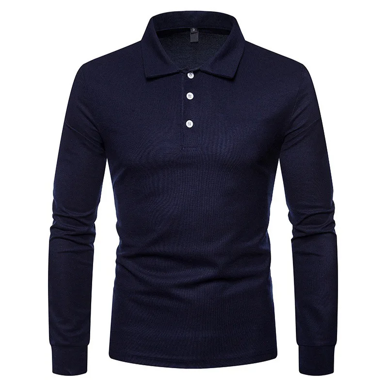 Męska koszulka polo z długim rękawem slim fit Granatowy