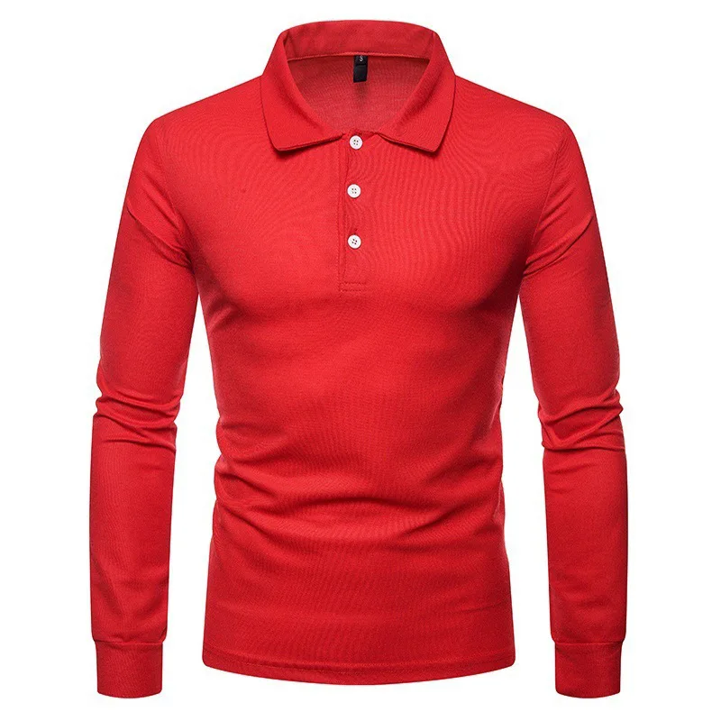 Męska koszulka polo z długim rękawem slim fit Czerwony