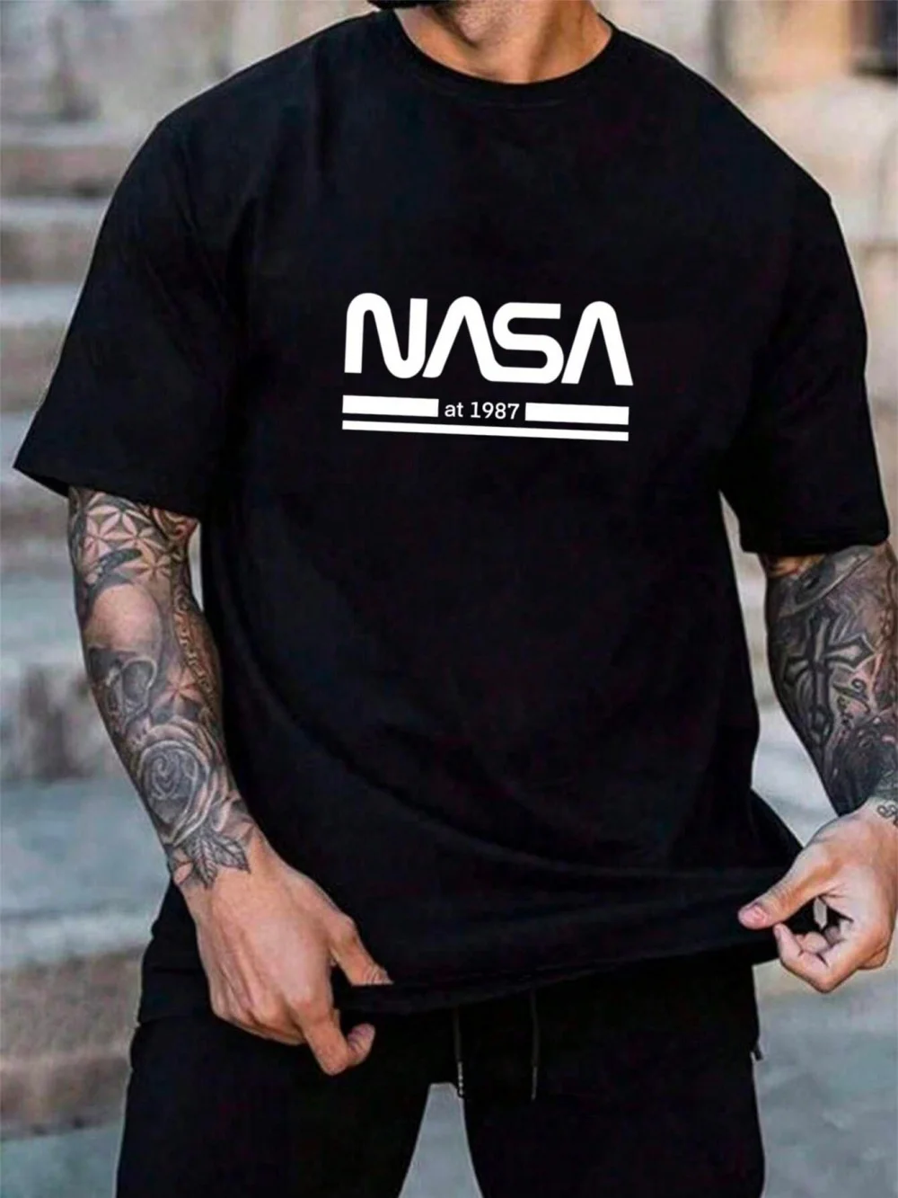 Męska koszulka T-shirt z nadrukiem liter na lato Txs00fk5