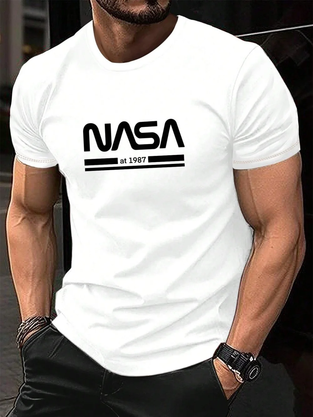 Męska koszulka T-shirt z nadrukiem liter na lato Txs00fk8