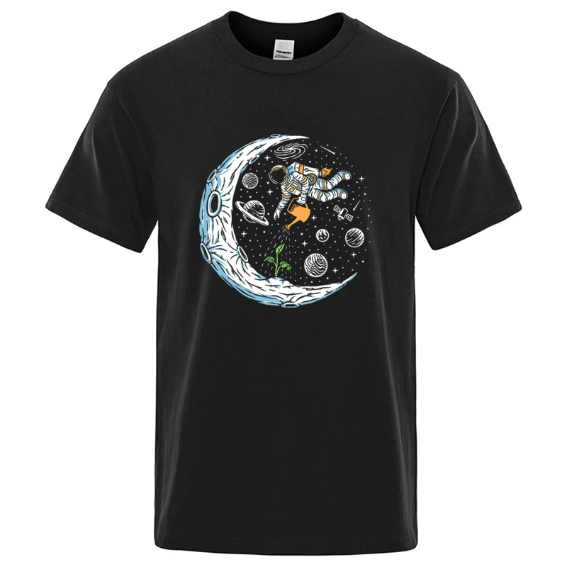Męska koszulka T-shirt z nadrukiem astronauty, luźny krój Czarny