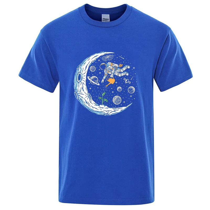 Męska koszulka T-shirt z nadrukiem astronauty, luźny krój Niebieski