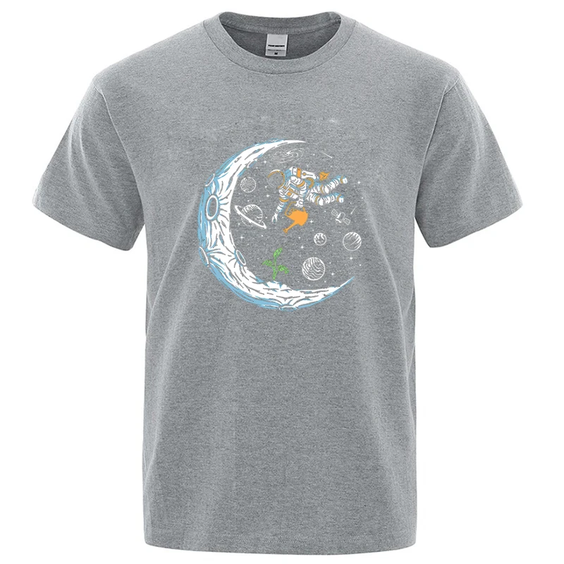 Męska koszulka T-shirt z nadrukiem astronauty, luźny krój Szary
