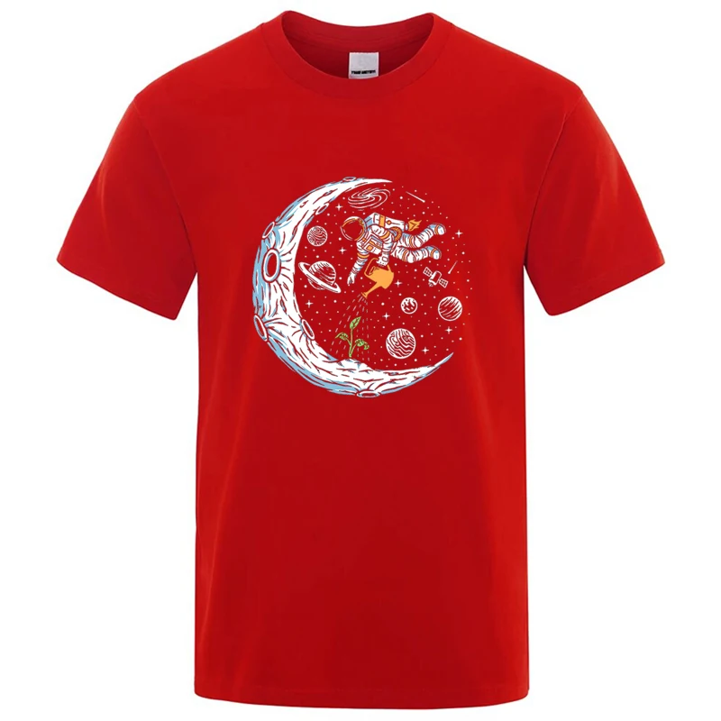 Męska koszulka T-shirt z nadrukiem astronauty, luźny krój Czerwony