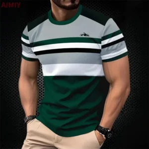 Męska koszulka w paski z krótkim rękawem, na lato Tshirt pzm