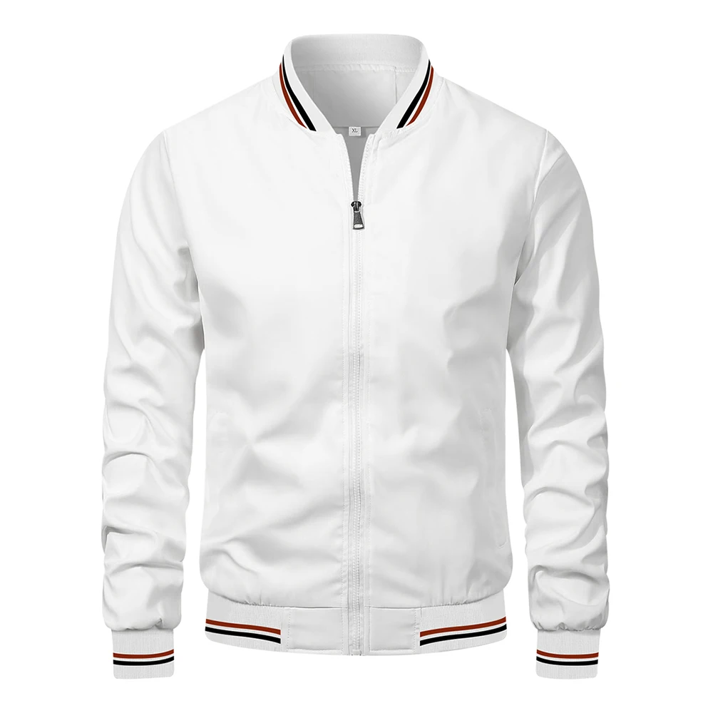 Męska kurtka bomber slim fit na wiosnę i lato Biały