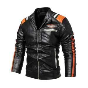 Męska kurtka motocyklowa skórzana bomber vintage Czarny