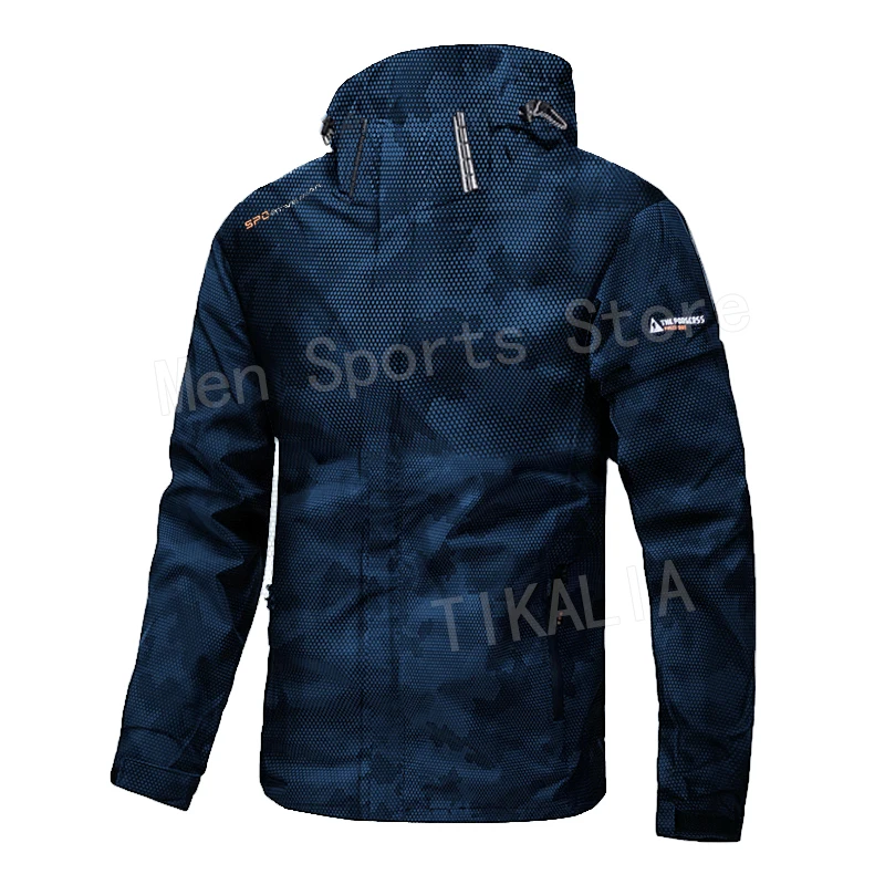 Męska kurtka outdoorowa wodoodporna z kapturem na trekking Blue2