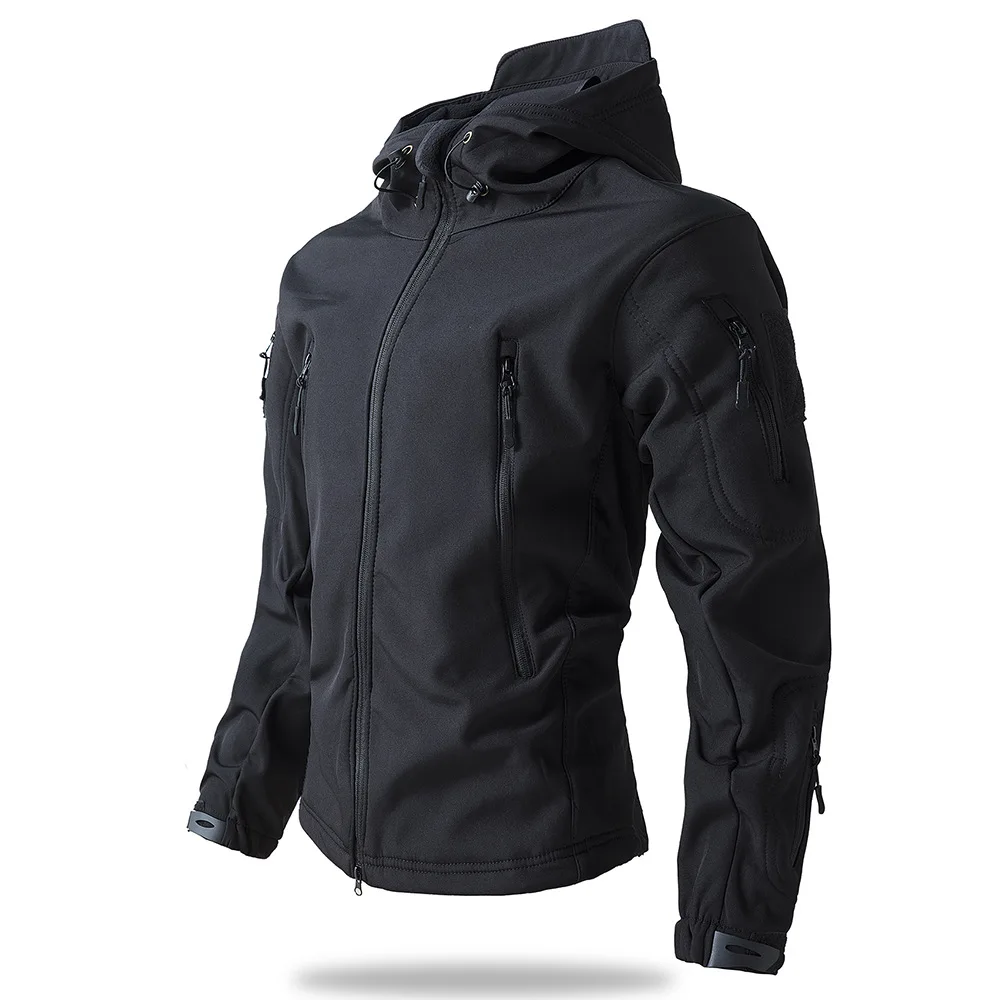 Męska kurtka softshell wodoodporna z kapturem, taktyczna Czarny