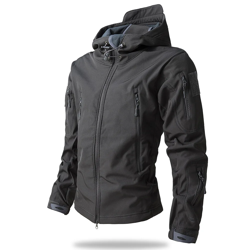 Męska kurtka softshell wodoodporna z kapturem, taktyczna Szary