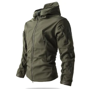 Męska kurtka softshell wodoodporna z kapturem, taktyczna Zielony