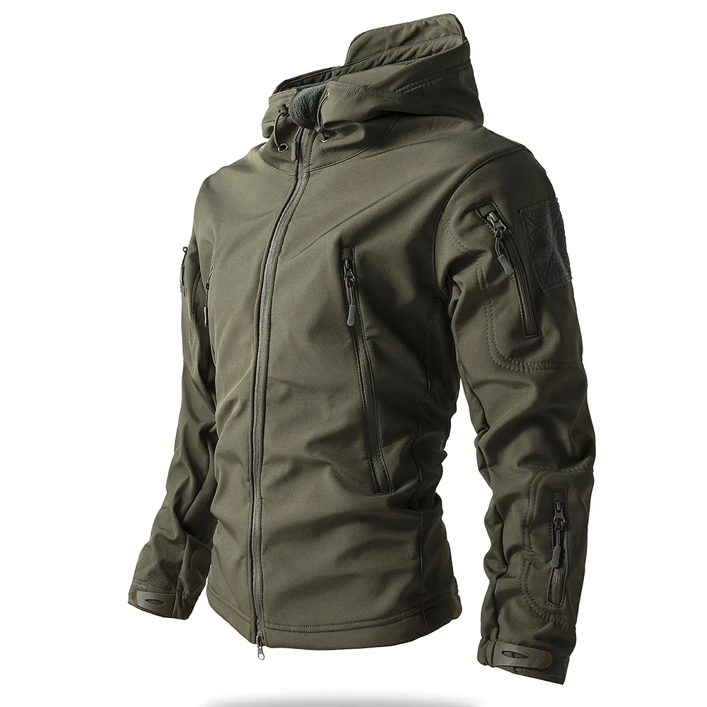 Męska kurtka softshell wodoodporna z kapturem, taktyczna Zielony
