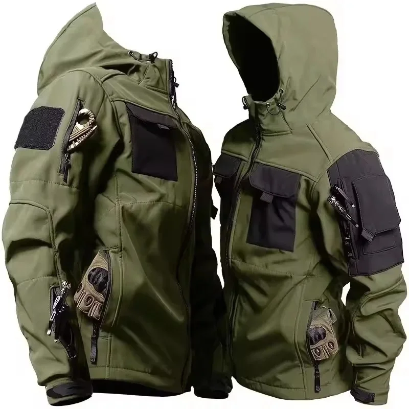 Męska kurtka taktyczna softshell z kapturem Armijna zieleń