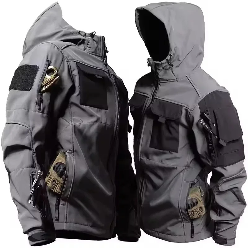 Męska kurtka taktyczna softshell z kapturem Ciemnoszary