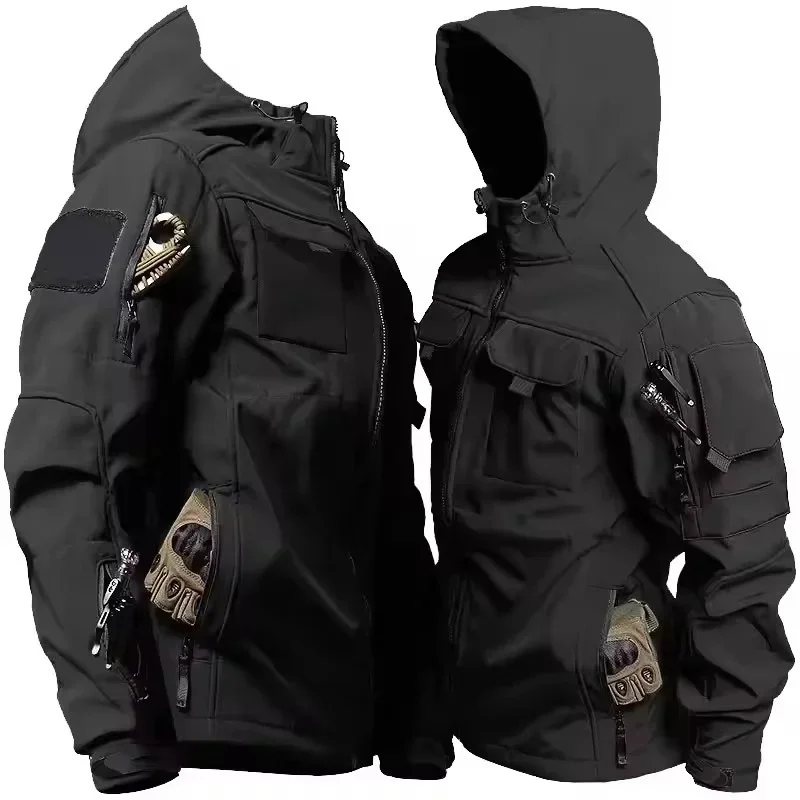 Męska kurtka taktyczna softshell z kapturem Czarny