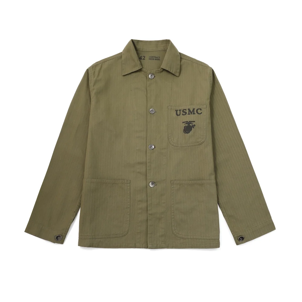 Męska kurtka wojskowa vintage HBT w jodełkę styl USMC P41 Zielony