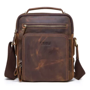 Męska torba listonoszka ze skóry Crazy Horse – vintage crossbody Kawowy