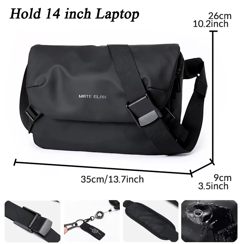 Męska torba na laptopa MOYYI – wodoodporna torba na ramię Pasuje do laptopa 14 cali