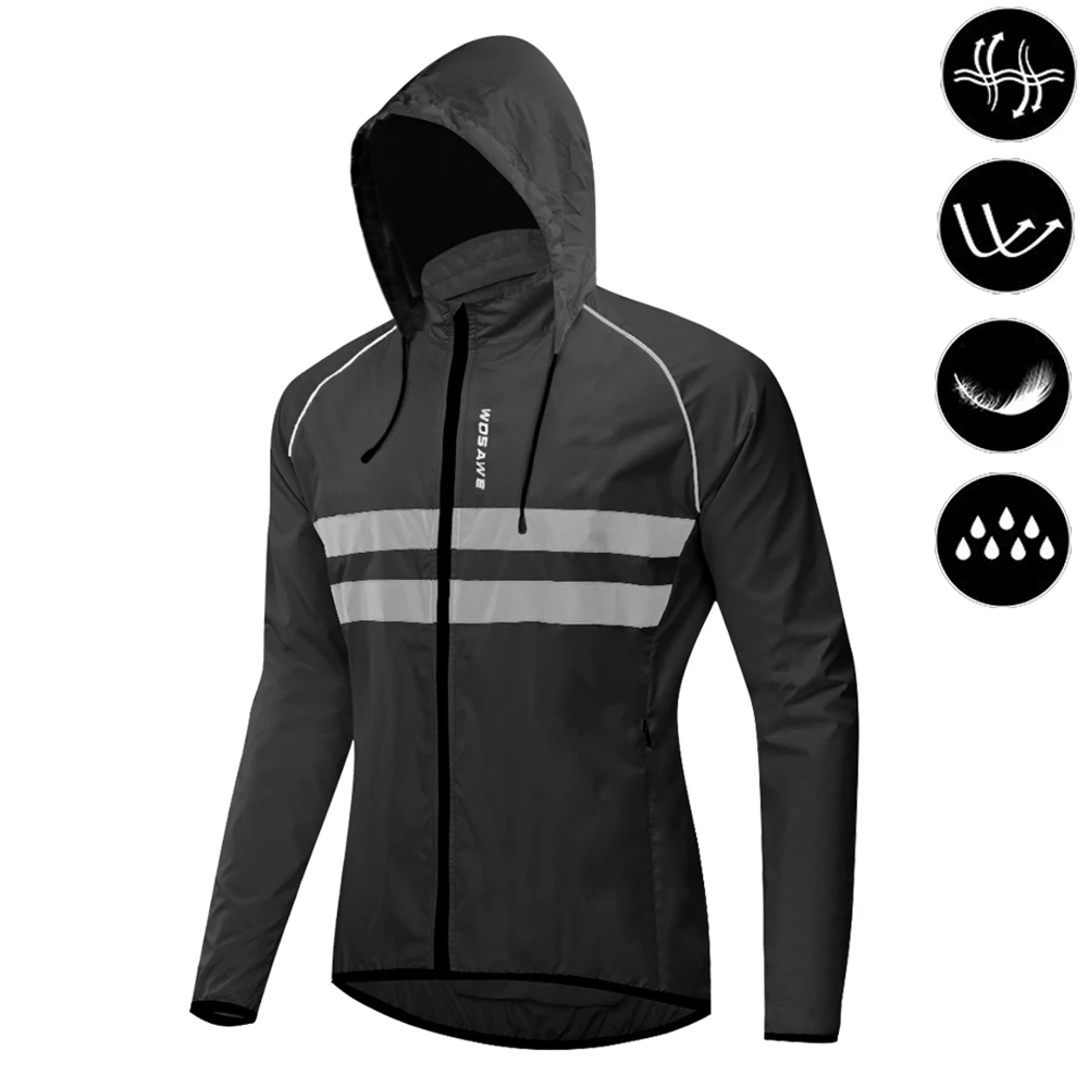 Męska wiatrówka rowerowa odblaskowa wiatroszczelna WOSAWE Bl225 b hooded