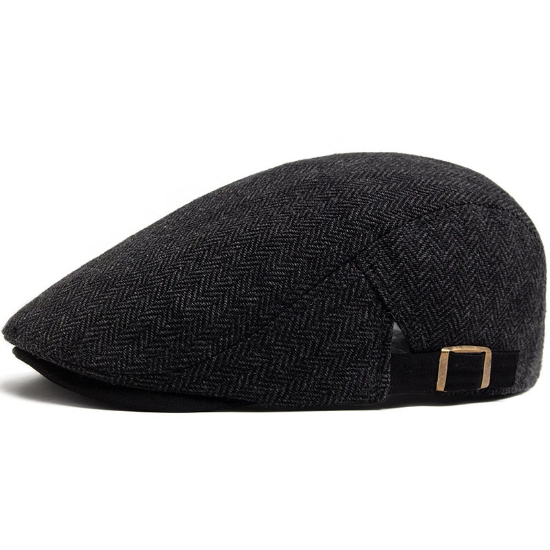 Męski beret w jodełkę z daszkiem newsboy Czarny