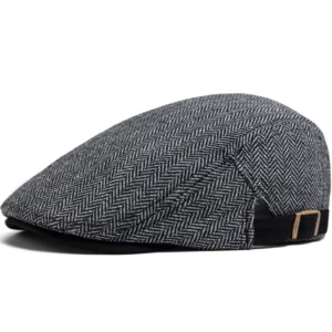 Męski beret w jodełkę z daszkiem newsboy Szary