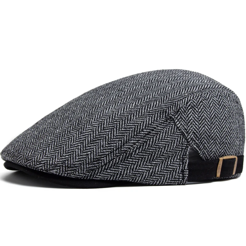 Męski beret w jodełkę z daszkiem newsboy Szary