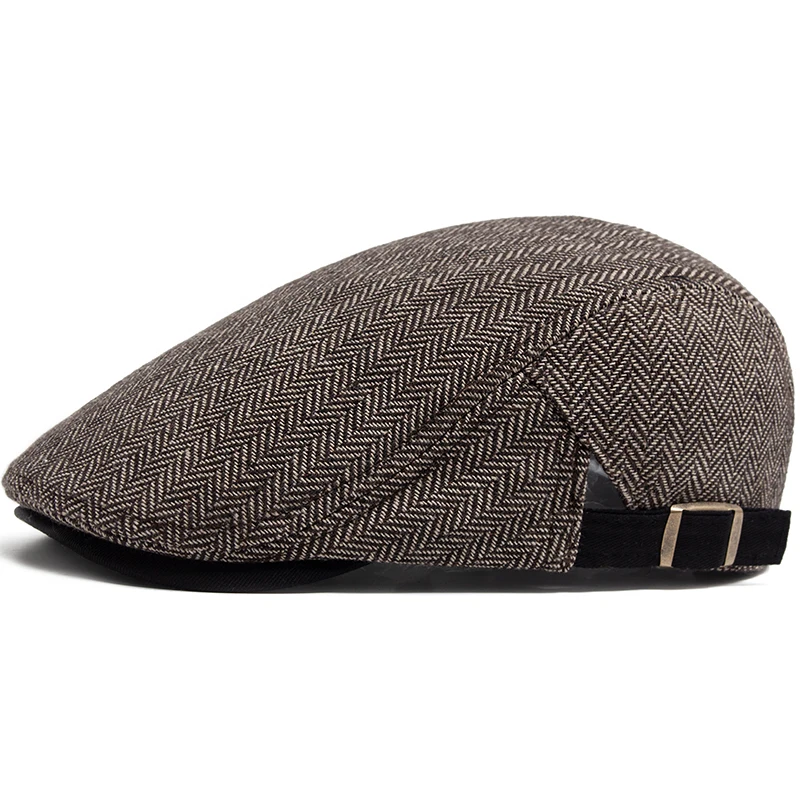 Męski beret w jodełkę z daszkiem newsboy Khaki