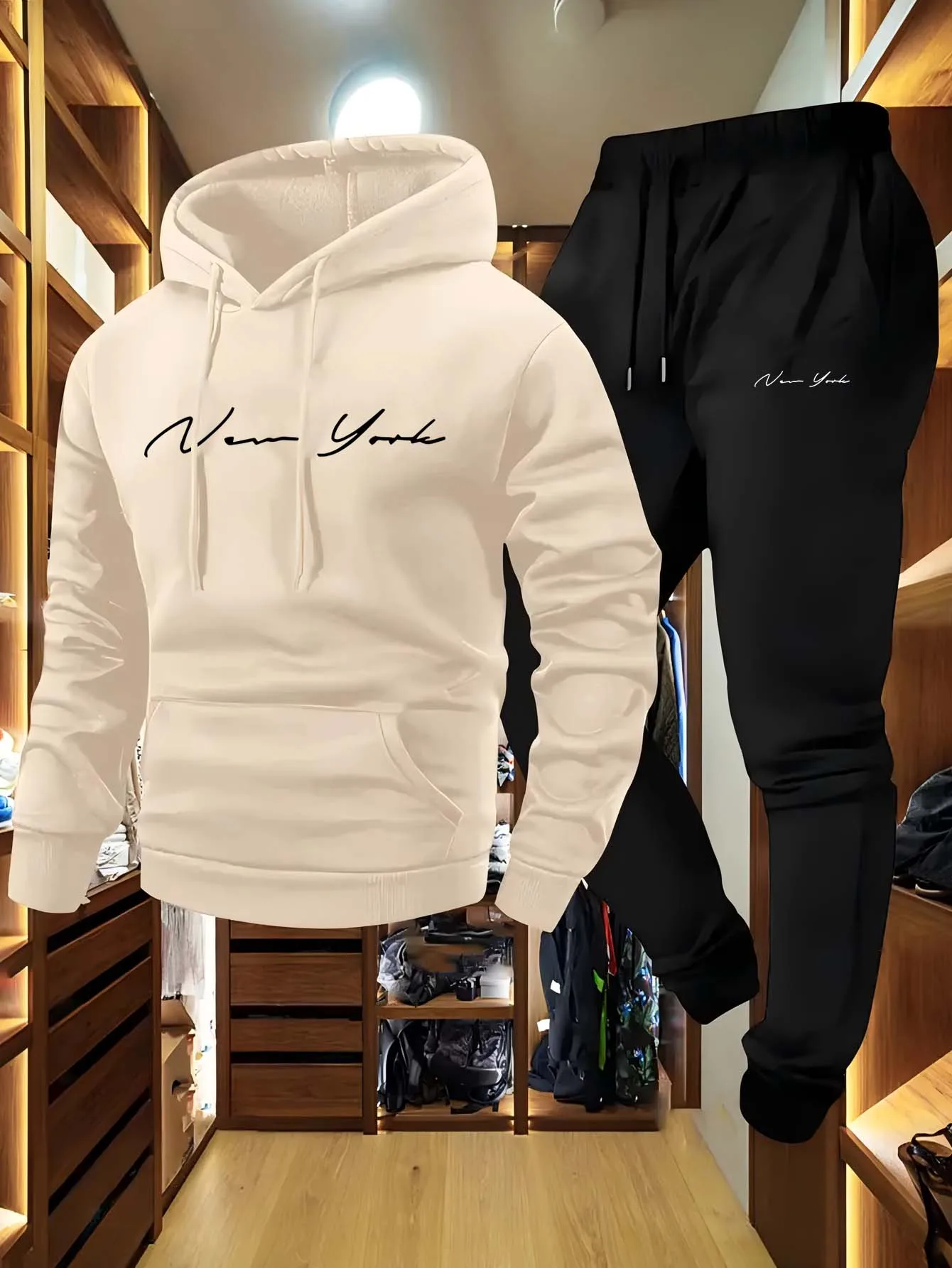 Męski dres - bluza z kapturem i spodnie Khakiblackna