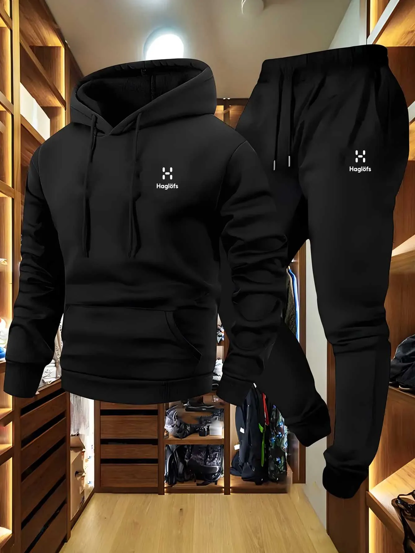 Męski dres dwuczęściowy z kapturem - bluza i spodnie Czarnyczarny2