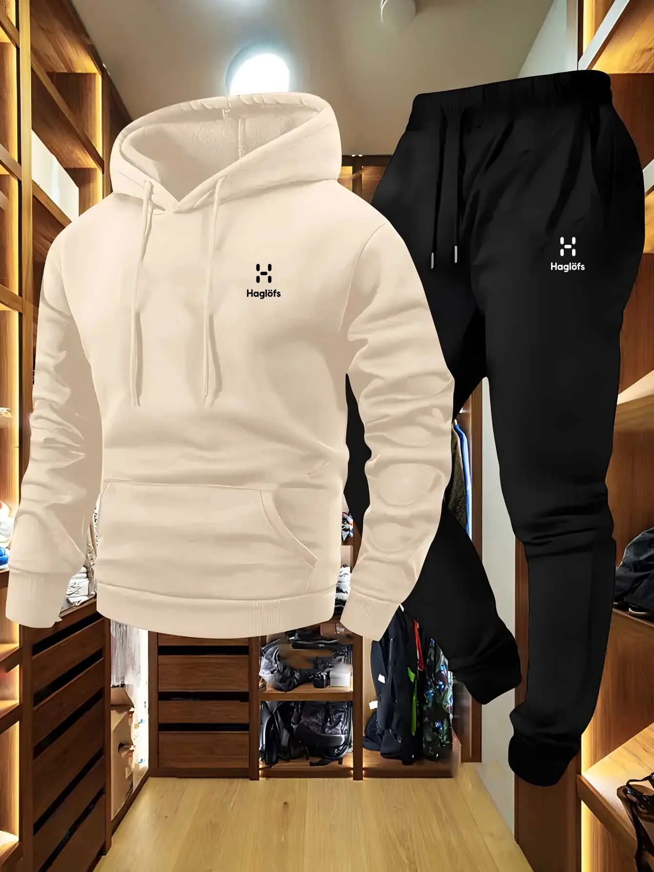 Męski dres dwuczęściowy z kapturem - bluza i spodnie Khakiblack4