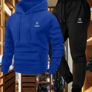 Męski dres dwuczęściowy z kapturem - bluza i spodnie Niebiesko czarny5