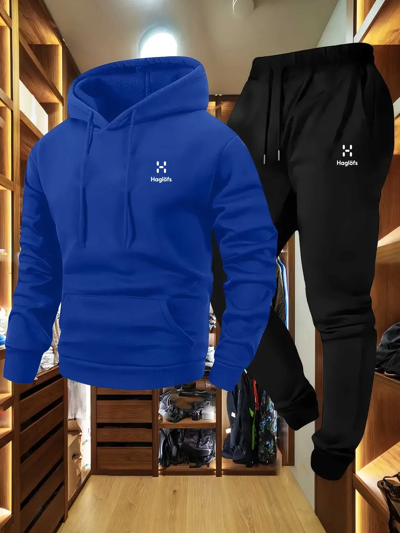 Męski dres dwuczęściowy z kapturem - bluza i spodnie Niebiesko czarny5
