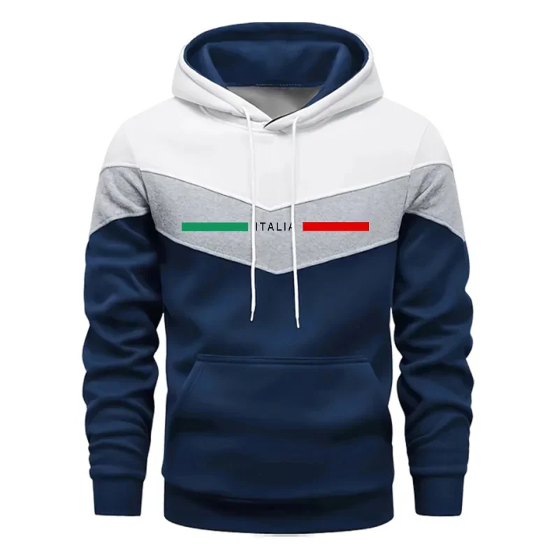 Męski dres sportowy z nadrukiem - bluza z kapturem i spodnie Biała bluza z kapturem